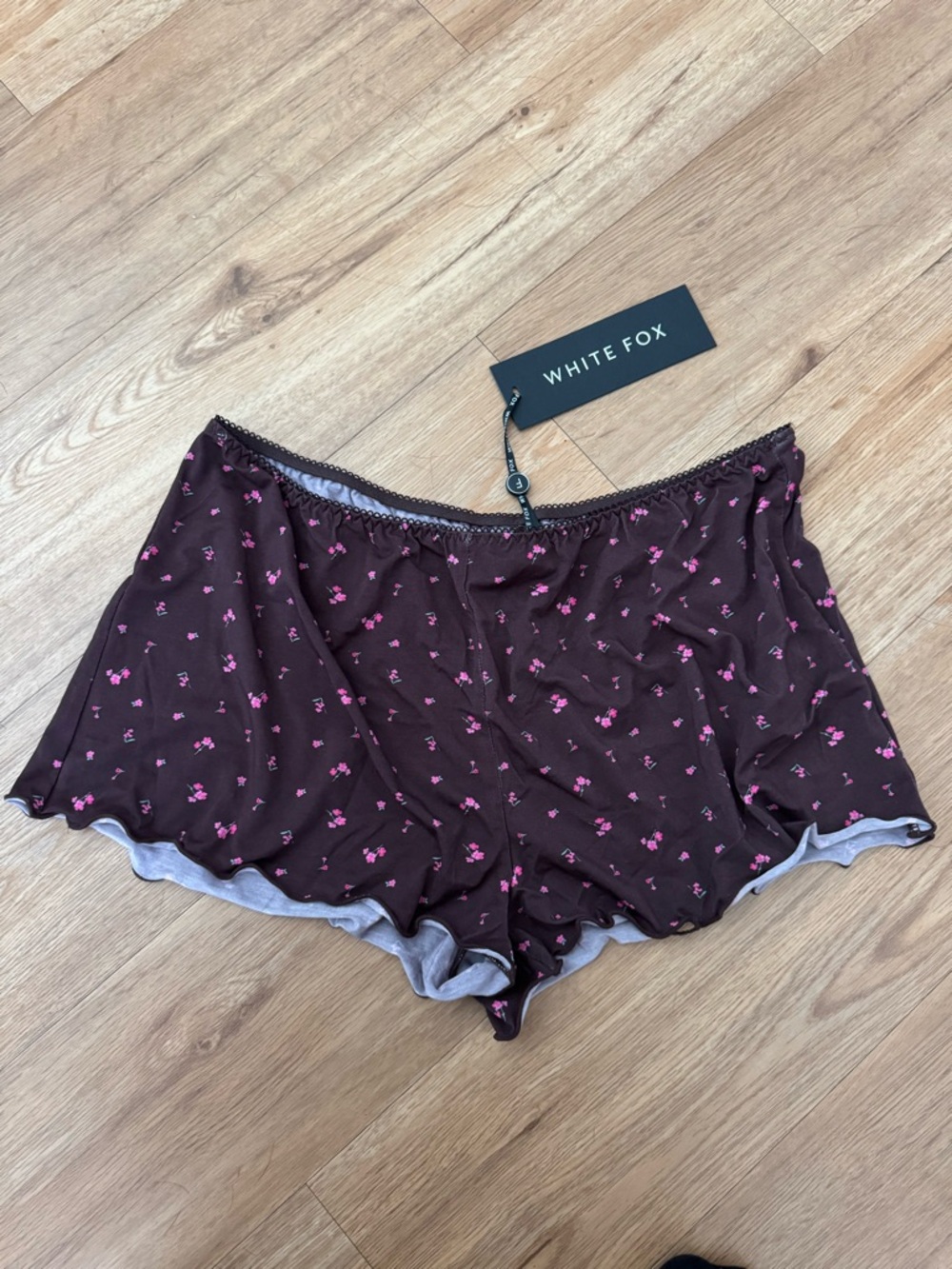 White Fox Brown Floral Satin Sleep Shorts